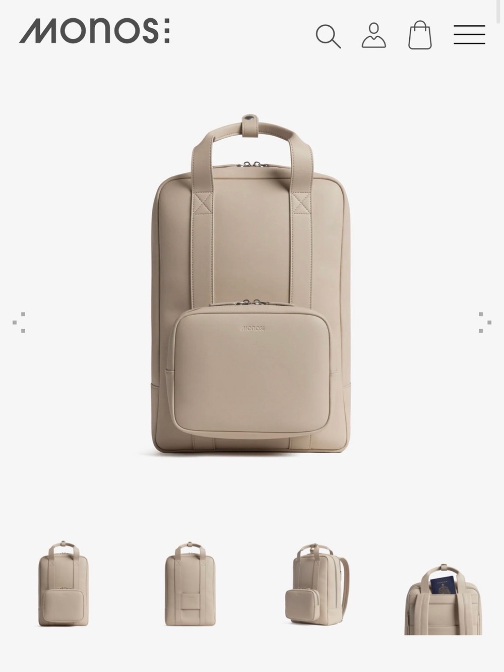 MONOS Taupe Backpack and Pouch Set